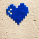 Erik Benson>>Blue 8-bit Heart>>Acrylic on wall